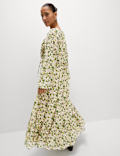 Chiffon Floral V-Neck Midaxi Waisted Dress