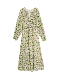 Chiffon Floral V-Neck Midaxi Waisted Dress