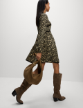 Printed Lace Insert Mini Waisted Dress