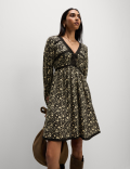 Printed Lace Insert Mini Waisted Dress