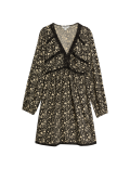 Printed Lace Insert Mini Waisted Dress