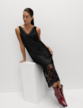 Satin Lace V-Neck Midaxi Slip Dress