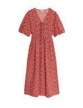 Cotton Rich Floral V-Neck Midi Waisted Dress