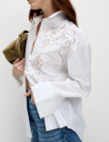 Pure Cotton Broderie Collared Shirt