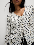 Printed Tie Front Ruffle Blouse