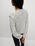 Printed Tie Front Ruffle Blouse