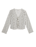 Printed Tie Front Ruffle Blouse