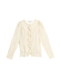 Lace Round Neck Tie Front Blouse