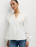 Pure Cotton Broderie Long Sleeve Blouse