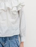 Pure Cotton Striped Lace Detail Blouse