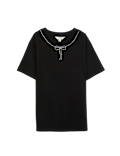 Bow embellished jersey tee