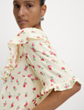 Floral Frill Neck Tie Detail Top