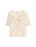 Floral Frill Neck Tie Detail Top