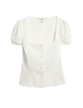 Square Neck Button Through Puff Sleeve Top