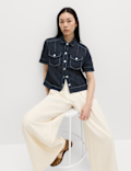 Cotton Rich Denim Utility Short Sleeve Shirt
