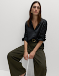 Satin Collared Button Through Shirt