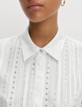Checked Embellished Collared Shirt