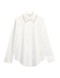 Pure Cotton Beaded Collar Oversized Shirt