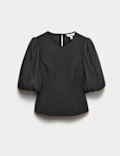 Organza Waisted Puff Sleeve Top