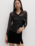 Mesh Embellished Fitted Shirt