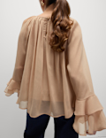 Crew Neck Ruffle Sleeve Blouse