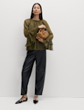 Crew Neck Ruffle Sleeve Blouse