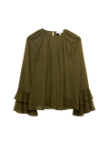 Crew Neck Ruffle Sleeve Blouse