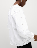 Pure Cotton Broderie Frill Detail Blouse