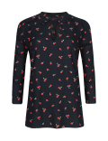 Cherry Print Notch Neck &frac34; Sleeve Blouse