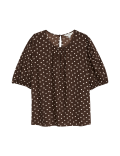Printed Round Neck Puff Sleeve Blouse