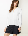Collarless Blouson Sleeve Blouse