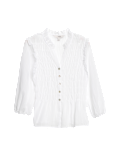 Shirred 3/4 Sleeve Button Through Blouse