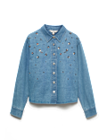 Embellished Denim Collared Shirt