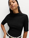 Ribbed Round Neck 3/4 Sleeve Top