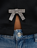Embellished Bow Puff Sleeve Top