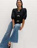 Embellished Bow Puff Sleeve Top