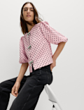 Polka Dot Embellished Bow Top