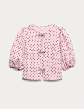 Polka Dot Embellished Bow Top