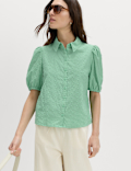 Pure Cotton Embroidered Button Through Shirt