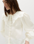 Pure Cotton Broderie Collared Shirt