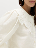 Pure Cotton Broderie Collared Shirt