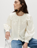 Pure Cotton Broderie Collared Shirt