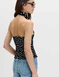 Satin Scarf Detail Shirred Top