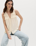Lyocell Rich V-Neck Frill Detail Top