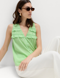 Lyocell Rich V-Neck Frill Detail Top