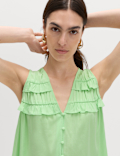 Lyocell Rich V-Neck Frill Detail Top