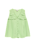 Lyocell Rich V-Neck Frill Detail Top