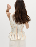 Pure Cotton Striped Shirred Waisted Top