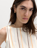 Pure Cotton Striped Shirred Waisted Top