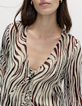 Zebra Print Tie Front Flute Sleeve Blouse